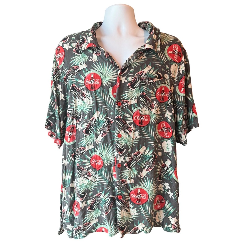 Coca-Cola Hawaiian Shirt Tropical Button Up Graphic Print XLarge Floral Print
